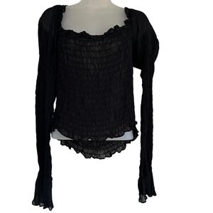 Ralph Lauren Smocked Ruffle Square Neck Blouse Long Sleeve Medium Whimsigoth Y2K